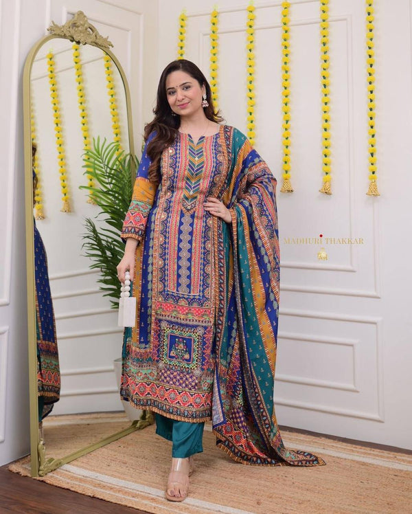 RajishaaMulticolored Prints with Embellished Work &amp; Dupatta  3-Piece Suit Set